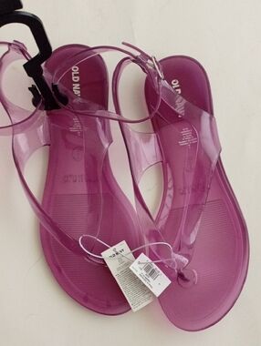Old Navy Purple Jelly T-Strap Sandals with Ankle Buckle